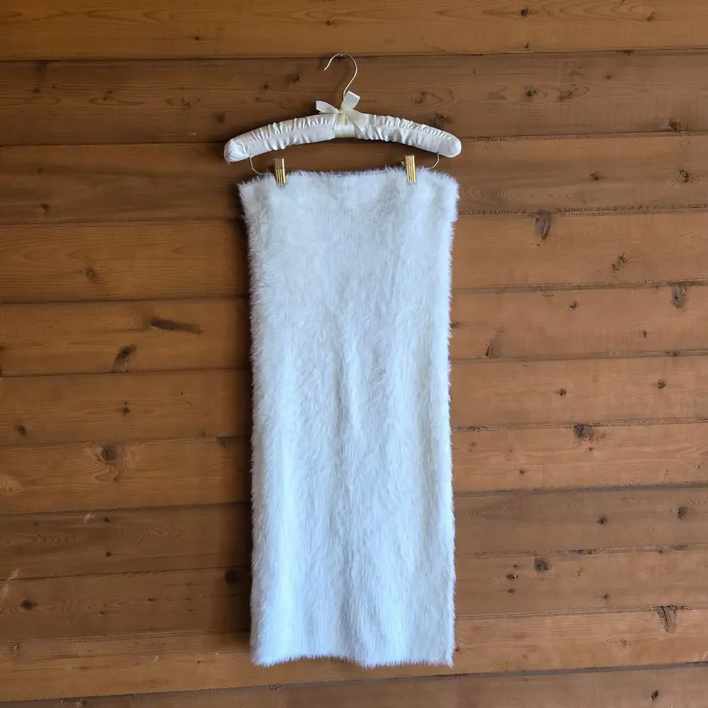 House of Harlow Skirt Maxi Soft Eyelash Teddy Ivory Fuzzy Slit NWOT Small Cozy - Picture 2 of 6